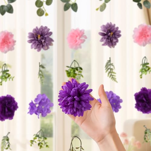 Livole 6Pcs 36Ft Hanging Flower Garland with Bow Wildflower Garlands Backdrop Silk Artificial Fake Floral Vines for Wedding Bridal Party Birthday Arch Wall Home Garden Decor(Purple) - color: Pinkish Purple, size: 6Pcs