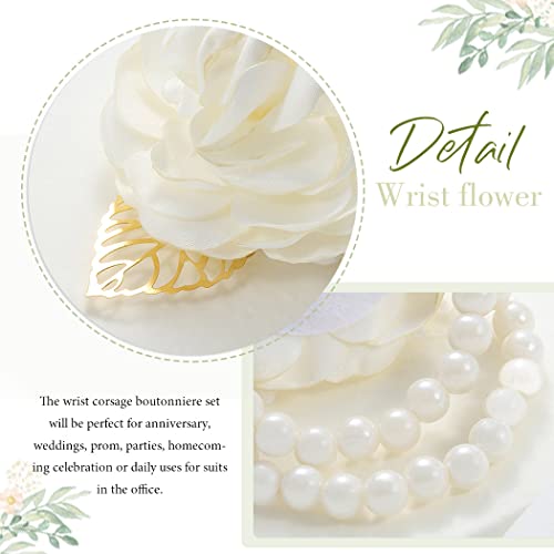 Wedding Bride Rose Wrist Corsage White Bridesmaids Silk Wrist Flower Flowergirl Hand Floral Decor Bridal Prom Party Accessories for Women and Girls (White) - color: White