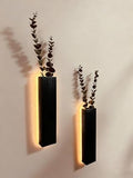 Artificial Eucalyptus with LED Lights Wall Planters Rustic Wall Decor with Lights Fake Vines for Home Decor Bedroom Living Room Bathroom Hanging Vase for Dried Flowers Faux Plants (Black)