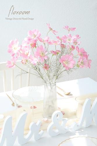 Floroom 5 Pcs Artificial Flowers Peach Pink Fake Cosmos Faux Silk Flower for Indoor Home Decor, Party Arrangements, Wedding Bouquets, Floral Table Centerpieces, and Decorations - color: Peach Pink