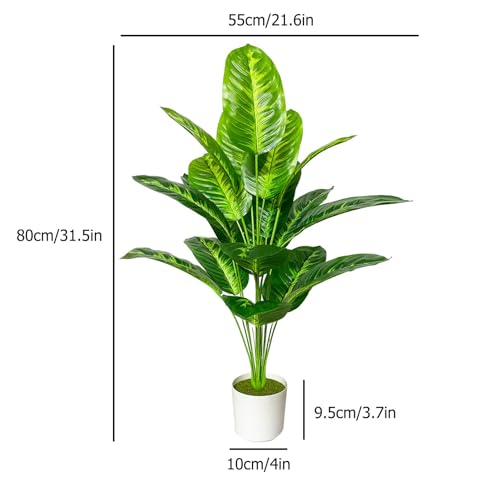 Artificial Areca Palm Plant Fake Tropical Tree Perfect Faux Plants in Pot for Indoor Outdoor House Home Office Wedding Garden Modern Decoration Housewarming Gift (80cm Tropical Banana)