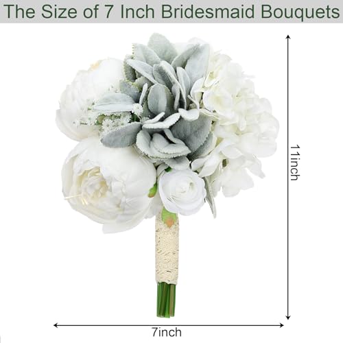 White Pre-Made Bridesmaids Bouquets Set of 4-7 inch Small Rustic Aritificial Flower Bouquet for Wedding Marriage Proposal Decor - color: White, size: Set of 4 Bouquets