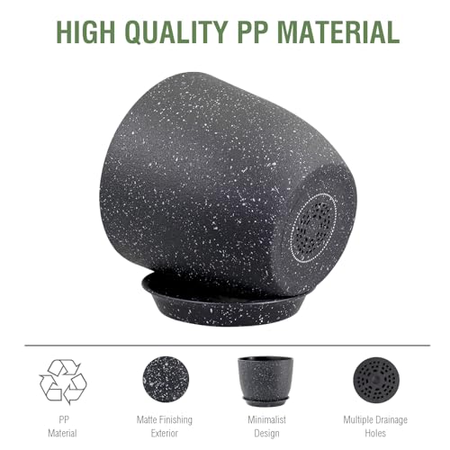 Meowell 12 inch Big Plant Pots, Plastic Planters with Drainage Holes and Trays, Large Flower Pots for Indoor Outdoor Plants, Modern Decorative Pots for Garden House Plants, Speckled Black - color: Speckled Black, size: 12inch C