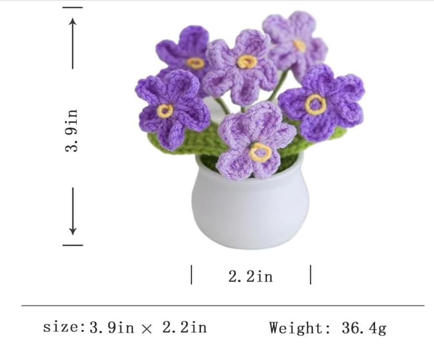 Handmade Forget Me Not Potted - Crochet Myosotis Flowers, Valentines Day Artificial Flower Gift for Women, Cute Crochet Flower Decor for Home Office Desk (DFM-GPURPLE) - color: Dfm-gpurple