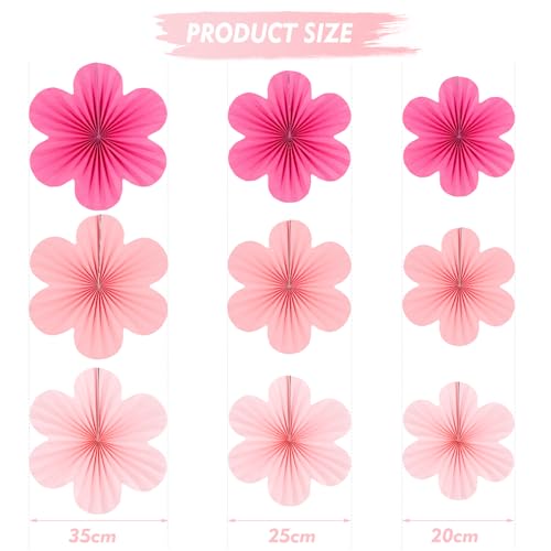 Easy Joy Hot Pink Paper Flowers Decorations for Wall Pink Paper Fans Classroom Decoration Paper Floral Backdrop Decor Paper Fans Decoration Hanging Paper Fans Pink Flower Wall Decor, Set of 9 - color: Flower-5
