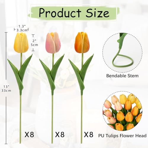 24 Pcs Artificial Tulips Flowers Mixcolor Real Touch Fake Tulips Fake Flowers for Mother's Day 13.5" Faux Tulips Faux Flowers Bulk Artificial Tulips Flowers for Vase Centerpieces Home Wedding Bouquet - color: Mixcolor Style10 #24