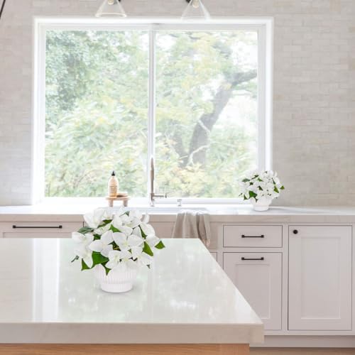 Small Artificial Bougainvillea Plant, 2PCS Fake Bougainvillea Flower Potted Plant for Indoor Home Living Room Office Wedding Party Tabletop Decoration, White - color: White