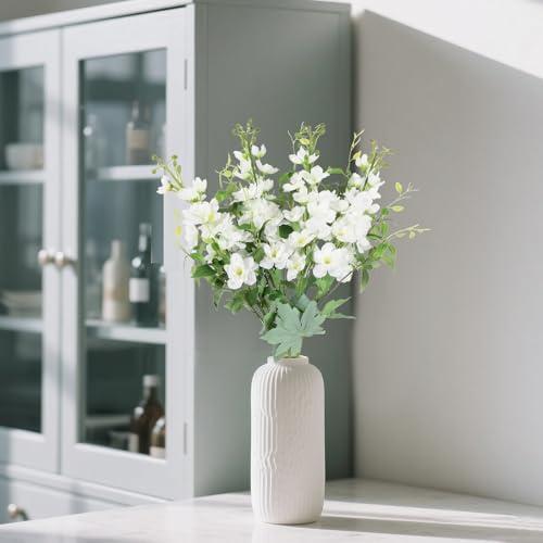 8PCS Artificial Delphinium White Flowers with Clematis Greenery Long Stem Artificial Flowers Cream for Tall Vase for Home Wedding Floral Arrangement Centerpiece Table Decor (Cream White) - color: Cream White