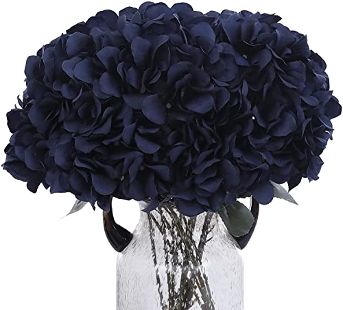 2Bouquets Artificial Fake Flowers Silk Hydrangea Arrangements Wedding Bouquets Decorations Plastic Floral Home Kitchen Garden Party Festival Bar DIY (Navy Blue) - color: Navy Blue