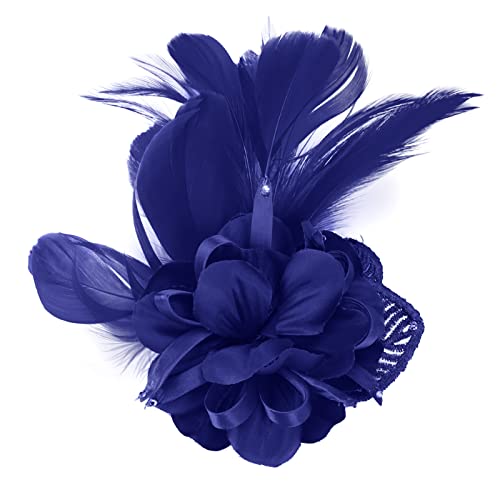 Song Qing Women's Fascinator Feather Flower Pin Brooch Corsage Bridal Hairband Derby Hat Cocktail Party Wedding - color: A7 Blue