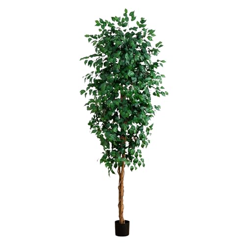 Nearly Natural 8ft Triple Trunk Artificial Ficus Tree with Natural Wood Trunks, Fake Tree for Indoor Home Décor, Faux Ficus Tree with Black Nursery Pot - size: 8ft, style: Tree in Pot
