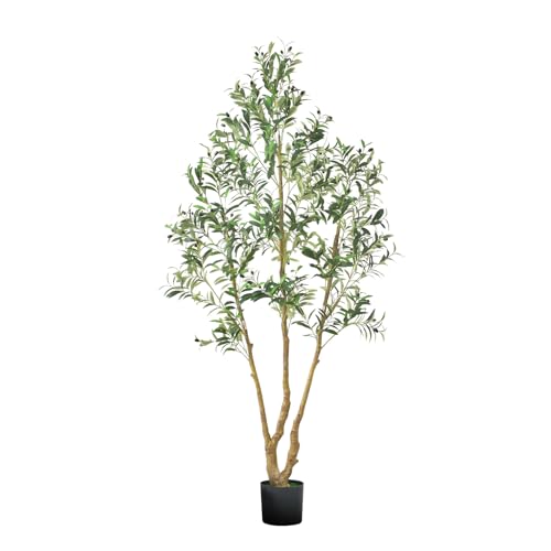 VEVOR 7FT Artificial Olive Tree with Black Pot, Tall Fake Tree with Natural Wood Trunk & Realistic Green Leaves and Fruits, Indoor Faux Plant for Home, Office, Living Room, Corner Decor - color: Olive Tree Type 2, size: 7ft