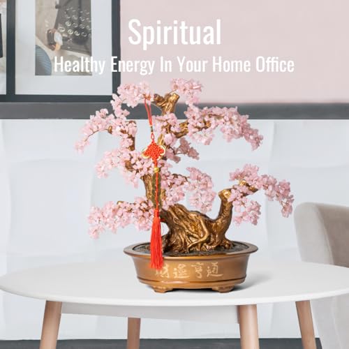 Natural Rose Quartz Gemstone Crystal Bonsai Tree of Life（1,350 Gemstone Count） Large Feng Shui Money Chakra Tree for Luck and Wealth Decoration 20 Inches - color: Big Rose Quartz