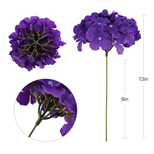 Fake Purple Hydrangea Artificial Flowers - Faux Silk Hydrangeas Flowers Heads with Stems Real Touch for Home Wedding Party Table Decor(Purple,Pack of 10) - color: Purple