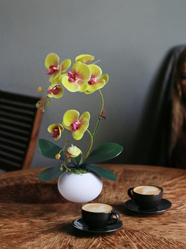 Forlaoers 17" Green Artificial Flowers Artificial Orchids That Look Real with Pot Fake Orchid in Vase for Table Centerpieces Indoor Home Decor Office Bathroom Decoration - color: A9:green Orchid With Vase