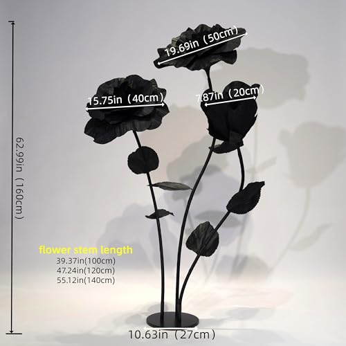 Giant Artificial Rose Decor, Oversized Standing Flower for Wedding Receptions, Photo Shoots, Parties & Romantic Spaces (Black) - color: Black