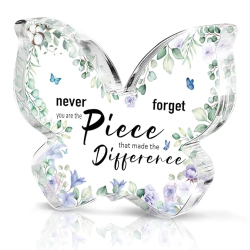 Thank You Teacher Appreciation Gifts For Women,Inspirational Butterfly Acrylic,Goodbye Graduation Gift For Coworkers Office Decor,Retirement Party Decorations,Employee Appreciation - color: Green Purple