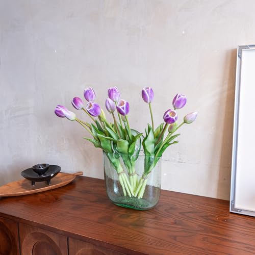 Artificial Tulips Flowers,Soft Touch Latex Bouquet, Fake Tulips,Spring Wedding Home Room Table Centerpiece Decor - color: 15pcs Amethyst (No Vase)