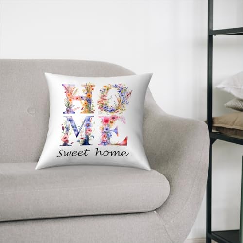 Fokongna Sweet Home Floral Pillowcase, Colorful Butterfly Floral 18 x 18 Inches Covers Cottagecore Wildflower Botanical Butterfly Moth Decorative Lumbar Pillow Covers, for Home Sofa Couch Patio - color: Sweet Home