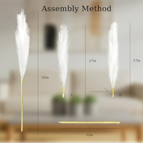 TORONTOKYO 8Pcs White Faux Pampas Grass Tall Decor, 35.4” Fluffy Artificial Pompous Grass Branches, Large Pampas Grass Reed Stems for Floor Vase Filler, Wedding, Baby Shower, Home Boho Decor - color: White, size: 35.4inch-8Pcs