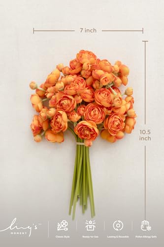 Ling's moment Ranunculus Artificial Flower, Faux Silk Mini Ranunculus Flowers for DIY Bouquet, Bulk Fake Wedding Filler Flowers for Centerpieces Arrangements Bridal Shower Decorations, Citrus Orange - color: Or-citrus Orange