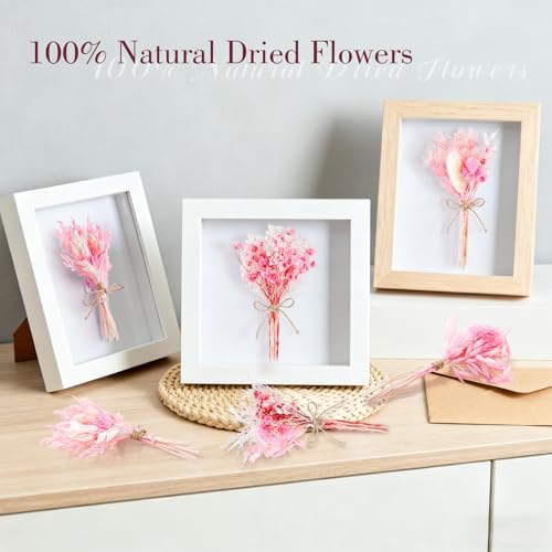 12/24 PCS Charming Dried Flowers Bouquet for Vase Various Dried Wildflowers with Stems Mini Handmade Wildflowers Natural Real Flowers Bulk Flowers Craft (Pink, 12 PCS) - color: Pink