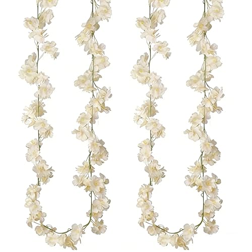 2 PCS White Artificial Cherry Blossom Garland, 135 Head Flowers Vine with Green Leaves for Spring Home Decor, Wedding, Party, Indoor Decoration, Mother's Day and Valentine's Day Gifts - color: 2pcs 135-head White