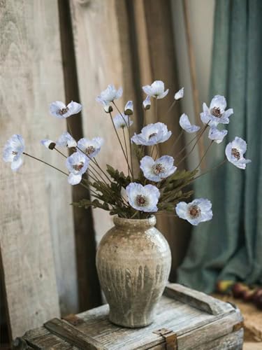 IPOPU Vintage Light Blue Poppies Flowers Artificial 6PCS Silk Poppies Realistic Faux Flowers for Vase Artificial Poppies Blue Fake Flower for Centerpieces Bridal Shower Party Decor (Light Blue) - color: Light Blue