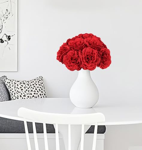 IPOPU Red Carnation Flowers Artificial 10PCS Fake Carnations Silk Flowers with Stems 11.4" Artificial Red Flowers for Bridal Shower Decorations Wedding Centerpieces for Tables Home Party - color: Red