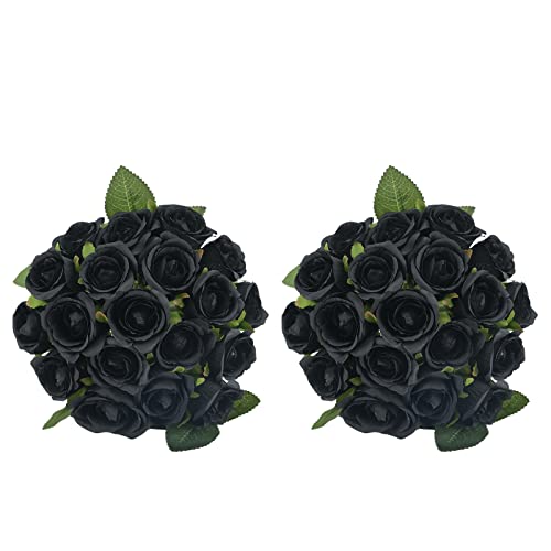 ZMZQ&flw 36PCS Roses Artificial Flowers Black, Silk Flowers with Stems Fake Flowers Bouquet for Outdoor Bridal Wedding - color: Black 36pcs
