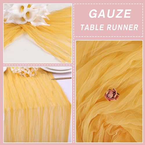 Yellow Gauze Table Runner 10ft Rustic Cheese Cloth Table Runner Boho Style Decoration for Romantic Date Wedding Party Baby Shower Photography Decoration - color: Yellow, size: 10 ft × 1 pc