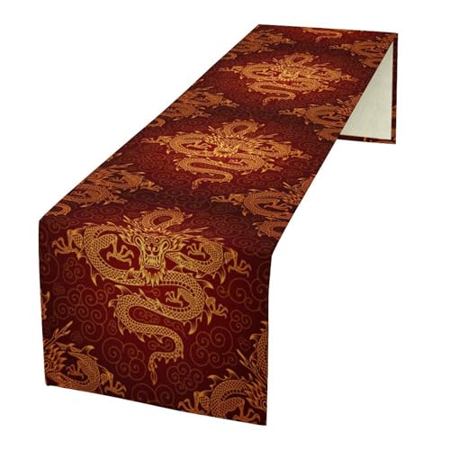 Golden Dragon Table Runner, Asian Tradition Elements Chinese Dragon Happy New Year Printed Table Runner for Kitchen Dining Party Holiday Wedding 13x36in - color: Aisa-6, size: 13x36in