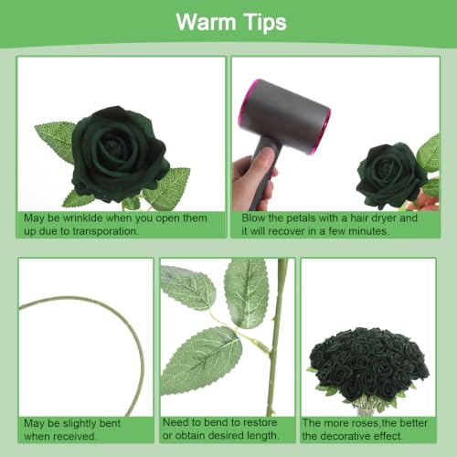 12Pcs Green Roses Artificial Flowers Fake Rose Faux Velvet Silk Flowers for Home Wedding Decoration (Pearl Roses - Green) - color: Pearl Roses - Green 12p