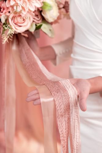 TINGE TIME 13 Inch Wedding Bouquets for Bride,Bridal Bouquet for Bride, Artificial Silk Flowers for Wedding Ceremony and Anniversary (Dusty Rose & Cream) - color: Dusty Rose