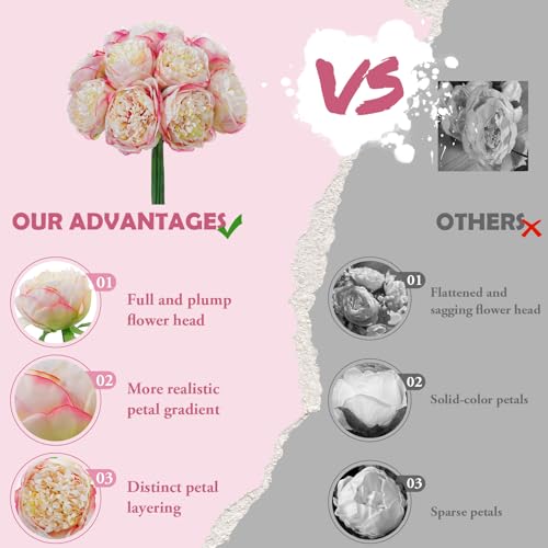 10PCS Champagne Realistic Silk Peonies Bouquet, Waterproof & UV Resistant Faux Peony Flowers, All-Weather Artificial Stems for Outdoor, Grave, Wedding Centerpiece & Home Decor - color: Champagne Purple