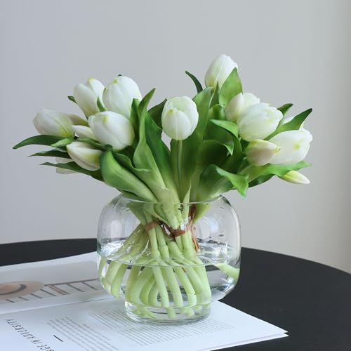 20 Pcs Artificial White Tulips,Real Touch Faux Tulip Flowers Bulk for Wedding Centerpieces,Vase Arrangements,Home Table Decor - color: White