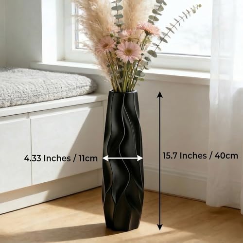 Extra Large Black Floor Vase – 15.7" Modern Decorative Ceramic Vase for Living Room Corner, Hallway or Entryway Home Decor - size: 15.7 Inch