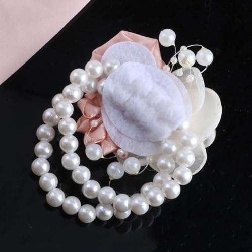 Wedding Prom Party Satin Rose Wrist Corsage Flower, 2Pcs Boutonniere and Wrist Corsage Wristband Roses Prom Flower Wedding Flowers Accessories Prom Suit Decorations (Pink) - color: Pink
