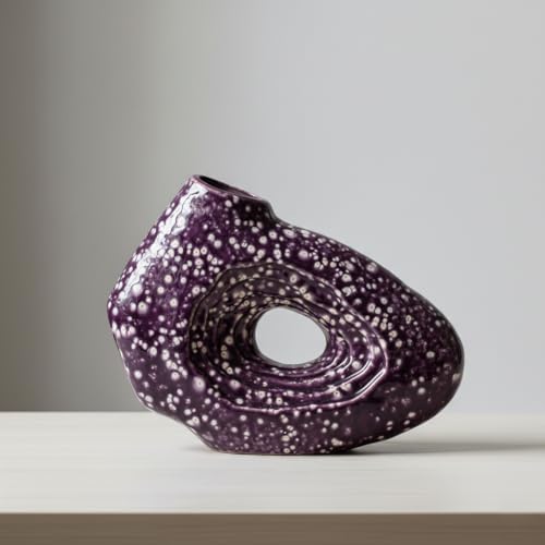 Sunddo Purple Ceramic Vase for Home Decor, 7 Inch Small Modern Flower Vase, Unique Decorative Vase for Flowers, Living Room, Bedroom, Centerpiece Table, Office Desk, Bookshelf Decor - color: Purple, size: 7 inch