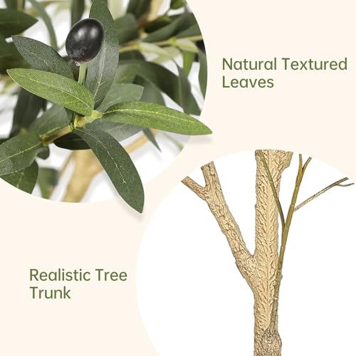 Realead Faux Olive Tree 7ft - Realistic Olive Trees Artificial Indoor with Natural Trunk and Realistic Leaves- Tall 7 Feet Fake Olive Tree for Home Office Décor - size: 7ft