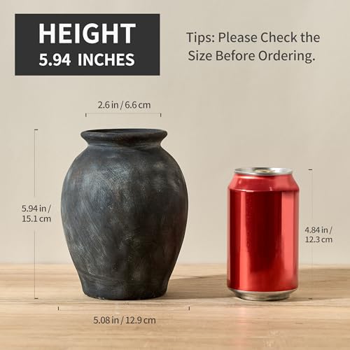 5.94" Ceramic Vase for Home Decor, Decorative Terracotta Farmhouse Rustic Vases for Living Room Kitchen Bedroom Bathroom Entryway Mantel Table, Pottery Vases for Grass Pampas Dried Fresh Flowers - color: Black Bronze- 5.94"