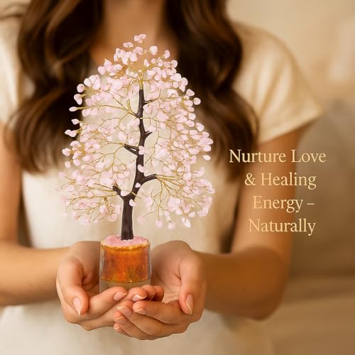 BOMBAY CRYSTALS EXPORT Rose Quartz Crystal Tree of Life – Handmade Healing Gemstone Money Tree for Positive Energy, Good Luck & Prosperity | Home & Office Decor | Gift for Women & Mom - color: Rose Gold