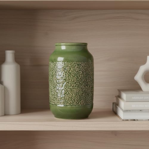 Modern Ceramic Vase for Flower, 9 Inch Minimalist Decorative Vases for Home Decor, Table Shelf, Console Cabinet, Mantle, Living Room, Bathroom, Bedroom, Office, Green - color: Moss Green