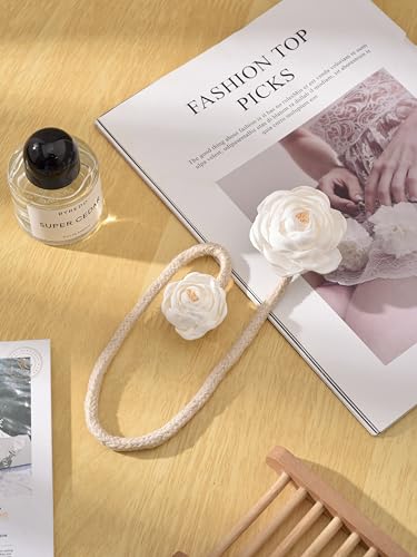 SUQIOME 2 Pieces of Handmade Artificial Flower Curtain Holdbacks Clips Window Drape Twist Tie Backs for Women, Girls Bedroom Decorative Draperies Holdbacks (Beige) - color: Beige