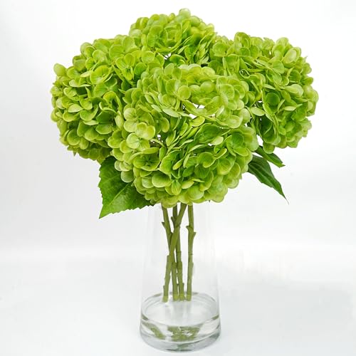 Jahe 4 Pcs Hydrangea Artificial Flowers, 20'' Tall Large Bloom Faux Hydrangea Flowers, Real Touch Fake Flowers, Bouquet Home Wedding Part Decor, DIY Floral Arrangement, Green - color: Green