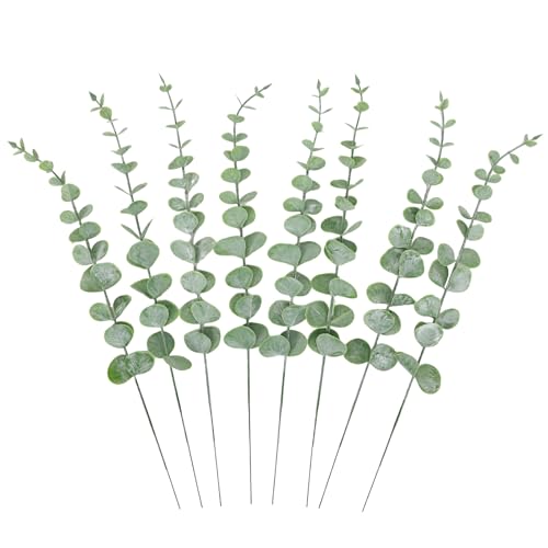 CEWOR 8pcs Eucalyptus Stems Decor 14.1 Inch Artificial Eucalyptus Leaves Fake Greenery Branches for Wedding Centerpiece Flower Floral Arrangement Farmhouse Home Decoration - color: Grey Green, size: 8 pcs