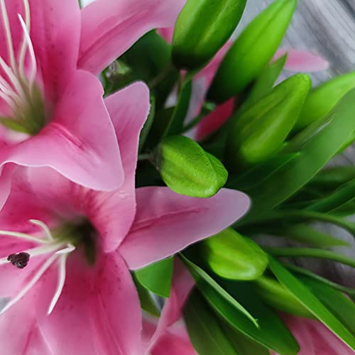 7 Pcs Artificial Lily Flowers Artificial Lilies Flowers for Home Wedding Bouquets Home Hotel Party Decor Graves Arrangement (Red) - color: Red