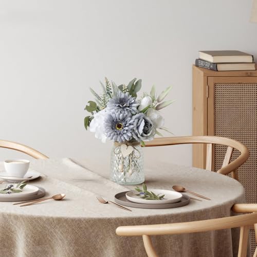 Leftover Fake Flowers in Vase with a Flower Arrangement,Silk Artificial Flowers in Vase,Dining Table Centerpiece Decor,Flower Arrangements for Home Decor,Kitchen Decor - color: Purple-white
