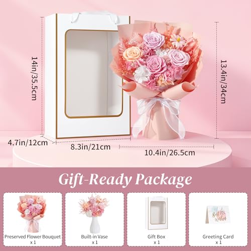 Lewondr Flower for Delivery, Preserved Flowers Bouquet, Mixed Rose Bouquet with Gift Box, Real Long-Lasting Forever Birthday Flowers Gifts for Wife Girlfriend Mother's Day Anniversary Proposal, Pink - color: Peach Pink