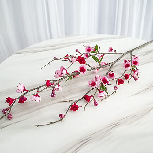 NFNSIG Artificial Peach Blossom Branches 37inch Long Stem Cherry Blossom Flowers Silk Cherry Blossom Branches for Wedding Office Party Hotel Yard Home Decor(red) - color: Red